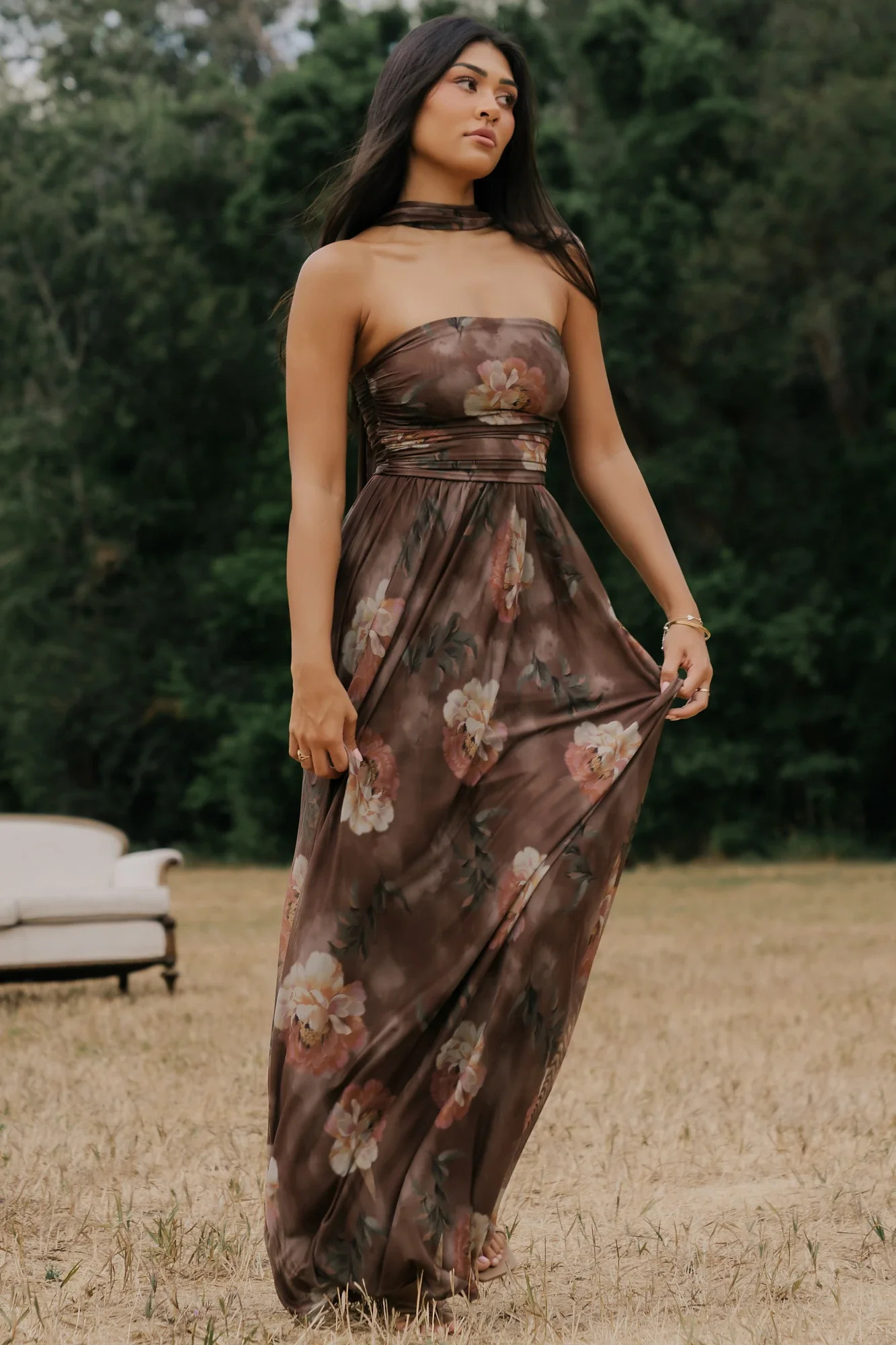 Elias Strapless Maxi Dress | Mocha Floral | Baltic Born