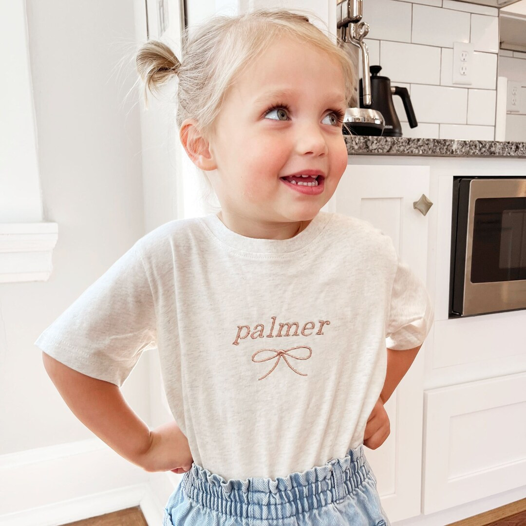 Cute Custom Bow Charlie Tee for Kids | Coquette Ribbon T-shirt | Preppy Bow Tee | Embroidered Per... | Etsy (US)