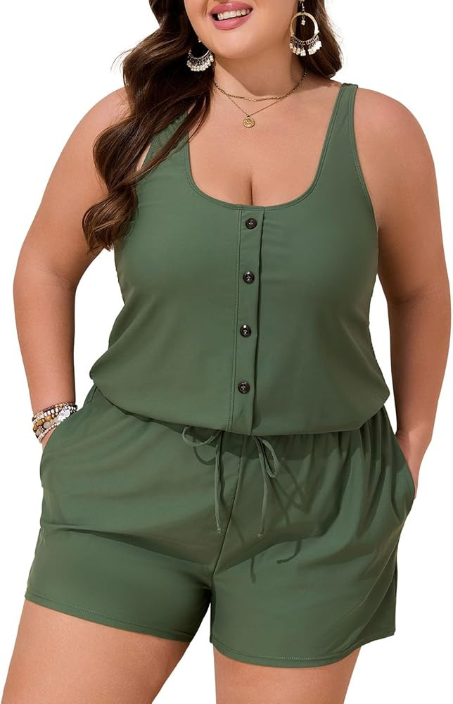 Summer Mae Plus Size Swim Romper One Piece Swimsuit Women Blouson Bathing Suit with Pockets 2025 ... | Amazon (US)