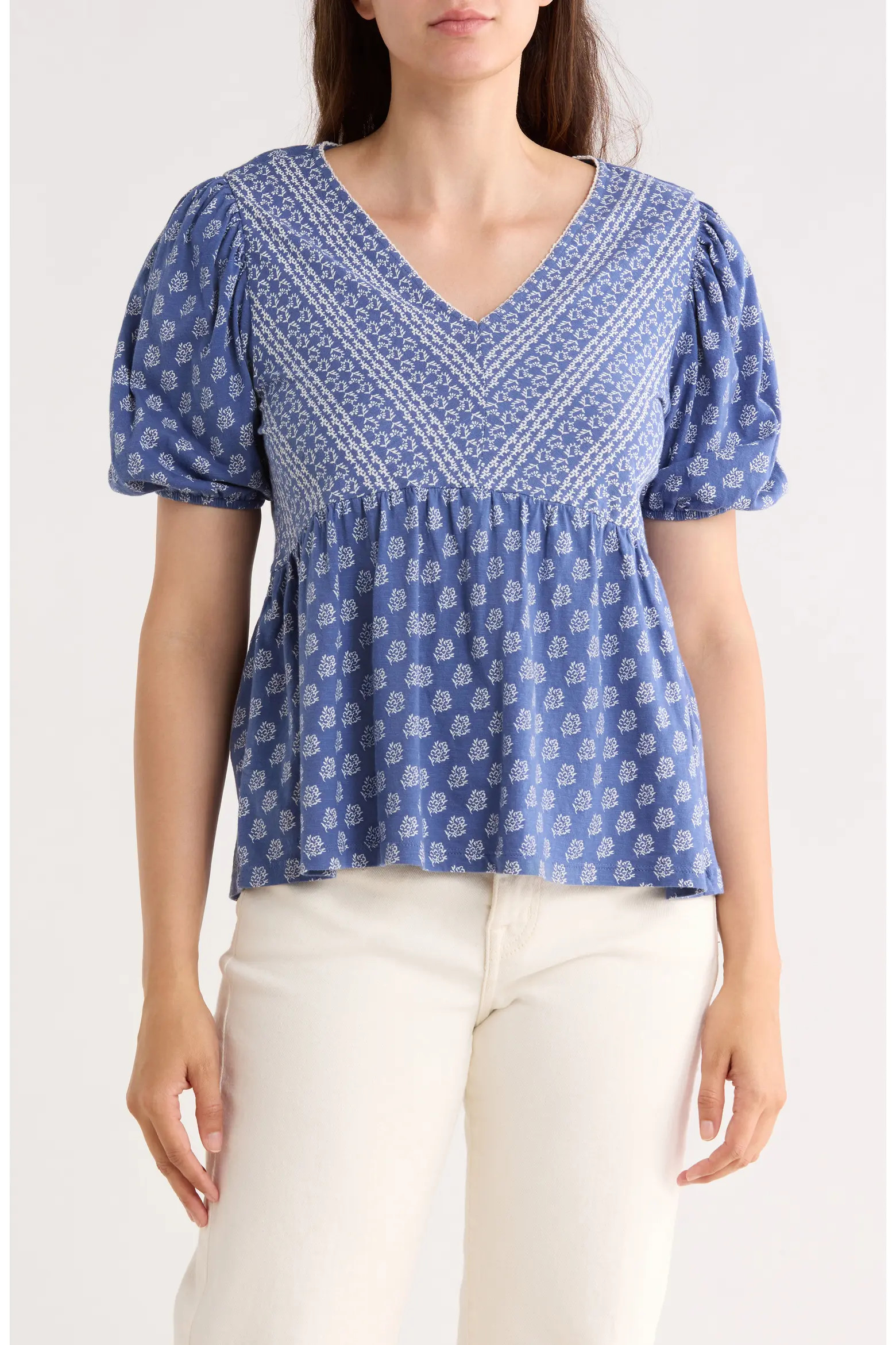 Mixed Print Puff Sleeve Cotton Babydoll Top (Women) | Nordstromrack | Nordstrom Rack