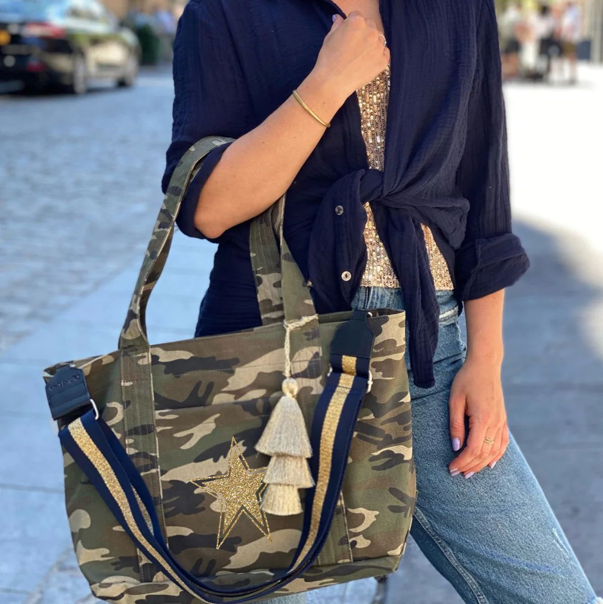 Midi Zipper Tote: Green Camo Just $78 with free LUXE STRAP | Quilted Koala