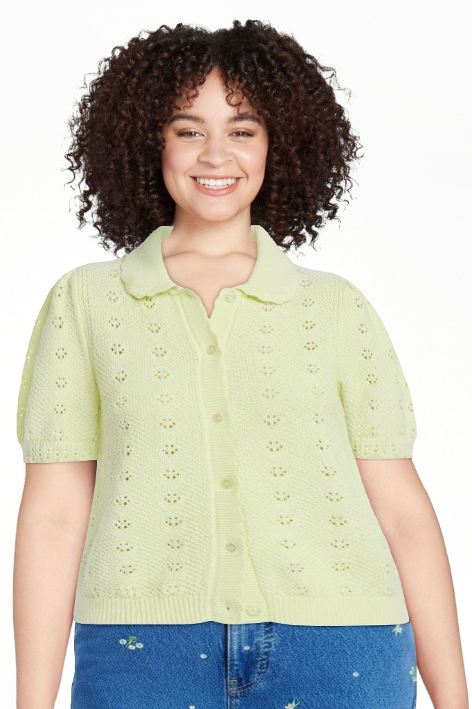 Free Assembly Women's and Women's Plus Cotton Pointelle Cardigan Sweater with Short Sleeves, Ligh... | Walmart (US)