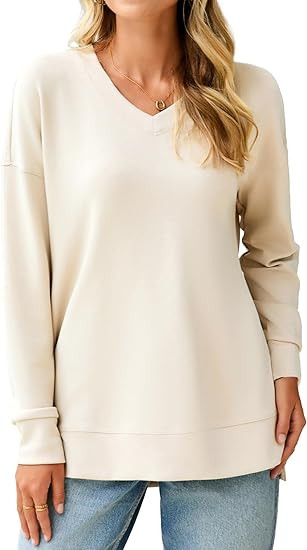 Glamaker Women's Long Sleeve V Neck Sweatshirt Air Essentials Soft Loose Pullover Sweatshirts | Amazon (US)