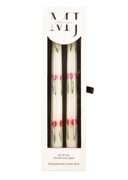 Ivory and Pink Dancing Tulip Taper Candles, Set of Two | Over The Moon