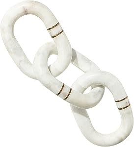 STRONA 13" White Marble Chain Link Decor with Brass Detail - Marble Decor, Coffee Table Decor, Bo... | Amazon (US)