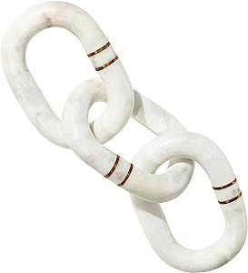 STRONA 13" White Marble Chain Link Decor with Brass Detail - Marble Decor, Coffee Table Decor, Bo... | Amazon (US)