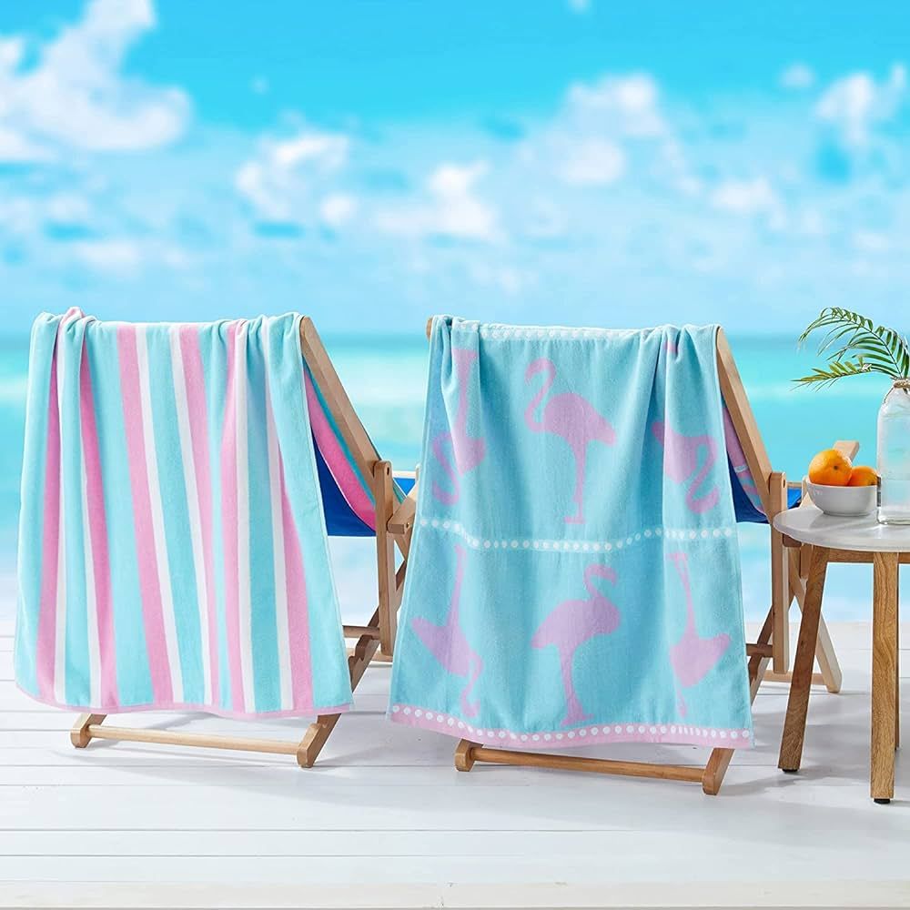 Great Bay Home Large Beach Towel Set of 2 - Blue and Pink Beach Towels for Adults - Lightweight P... | Amazon (US)