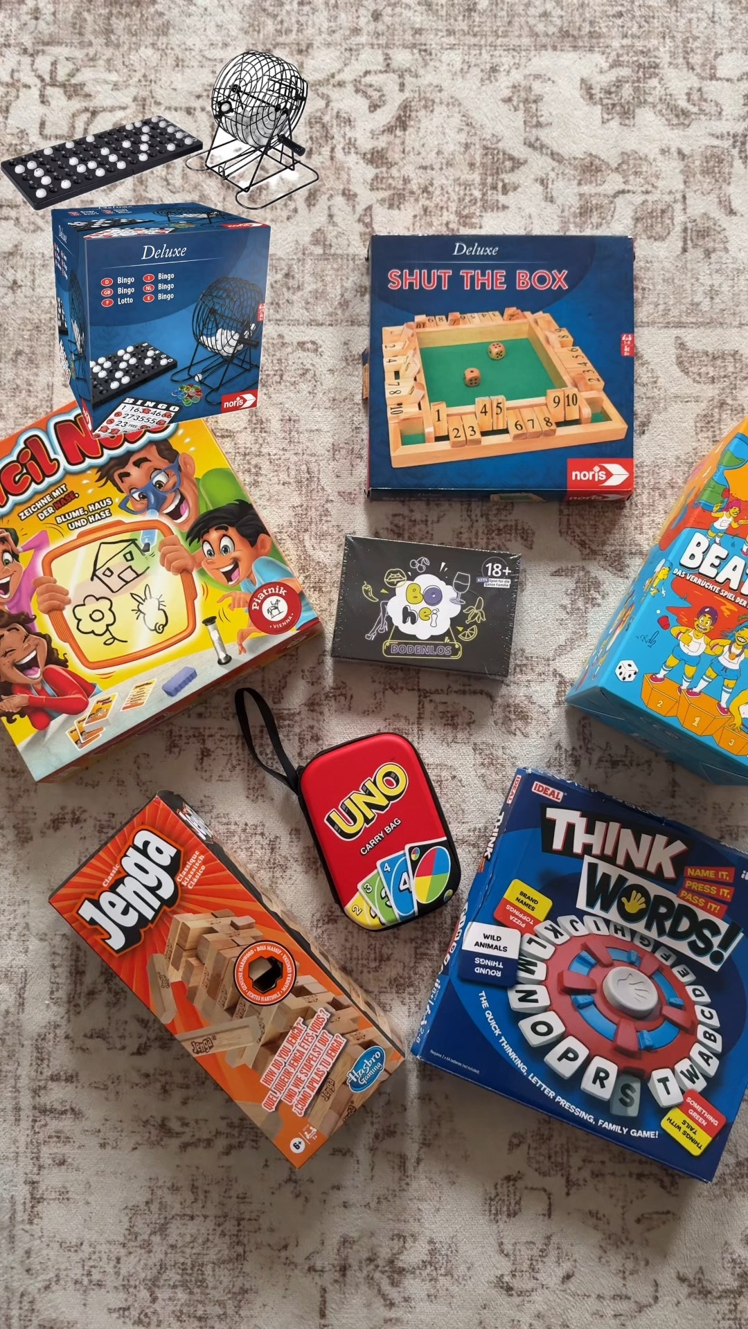 Spiele Sammlung 🎲

Bingo
Shut the box
Beat that
Pencil nose
Jenga
UNO
….

#spiele #family #zuhause 

#LTKgiftguide #LTKfamily #LTKhome
