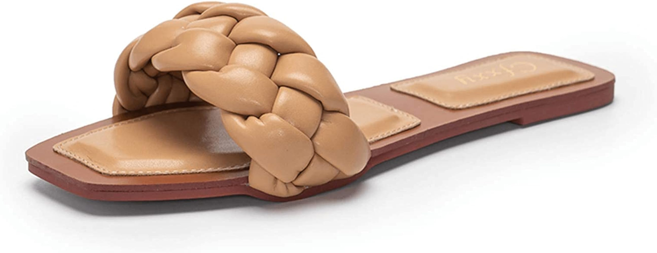 Womens Square Open Toe Flat Sandals Braided Strap Slide Sandals Slip On Slides | Amazon (US)