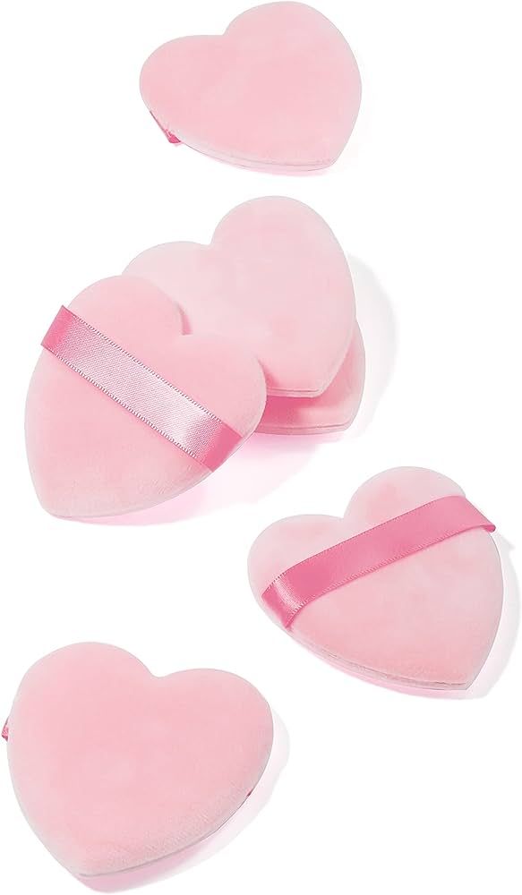 MOTZU 6 Pieces Powder Puff for Face Powder, Pink Heart Makeup Puff, Cotton Velour Face Puffs for ... | Amazon (US)