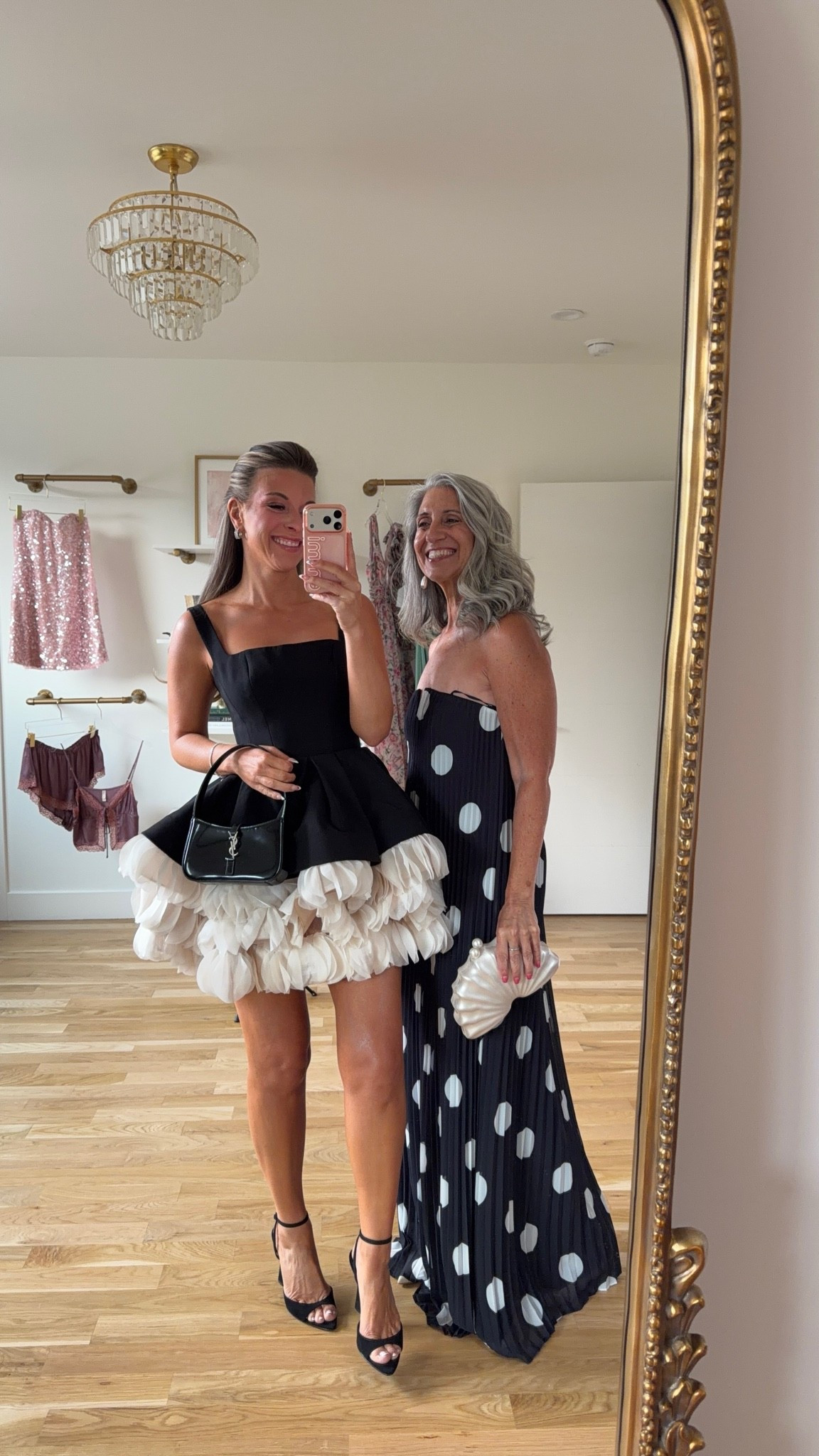 🖤 Mini Me & Me | Wedding Guest | Mother of the Bride | Mother of the Groom | Rehearsal Dinner Dresses

A black bubble ruffle mini with a structured bodice that holds beautifully and moves with total playful elegant energy all evening long.

A navy and white polka dot pleated strapless maxi with a fluid silhouette that elongates and photographs beautifully from the first toast to the final dance.Save this and share it with a friend who's shopping. 💌

Claudia | 5'4½" | 135 | medium or 6
Emerson | 5'4" | 130 | small or 2 

Wedding Guest Dress | Fashion over 50 | Mother of the Bride | Mother of the Groom | Black Tie | Formal Gown | Summer Wedding | Fall Wedding | Tummy Flattering Dresses | Special Occasion

#LTKSeasonal #LTKOver40 #LTKWedding