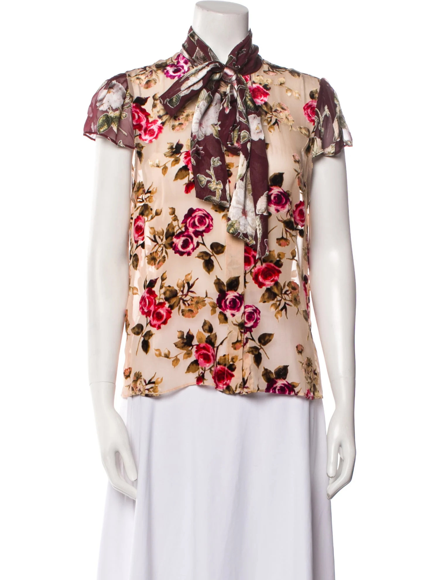 Floral Print Tie Neck Blouse | The RealReal