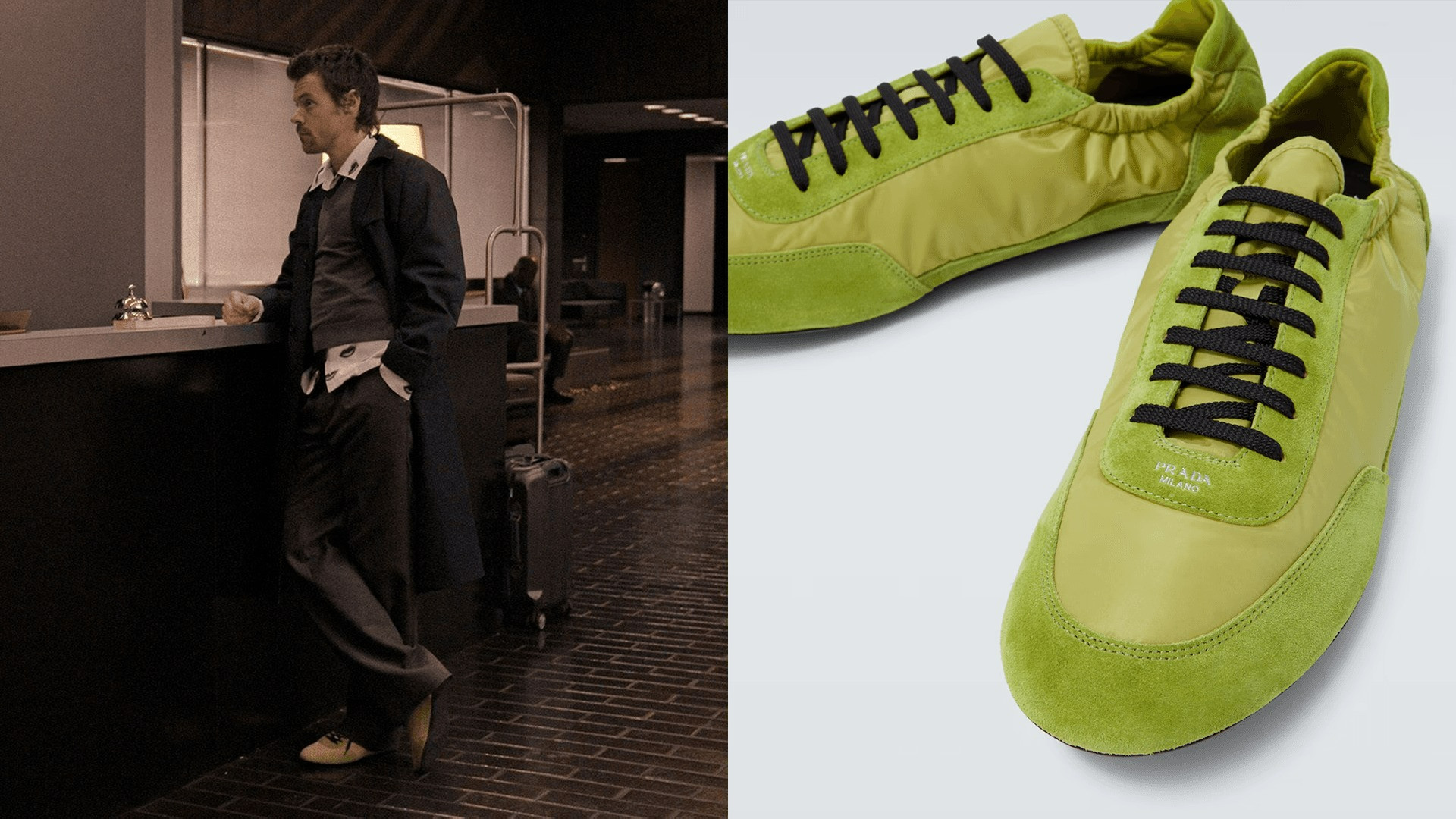 Harry Styles preparou um figurino quase todo vintage para o primeiro single de seu novo álbum "Kiss All the Time, Disco Ocasionally", mas no clipe de "Aperture" ele aparece com esse tênis Prada Collapse e roupas feitas sob medida pela marca.  

 #LTKbrasil #LTKshoes #LTKhomens