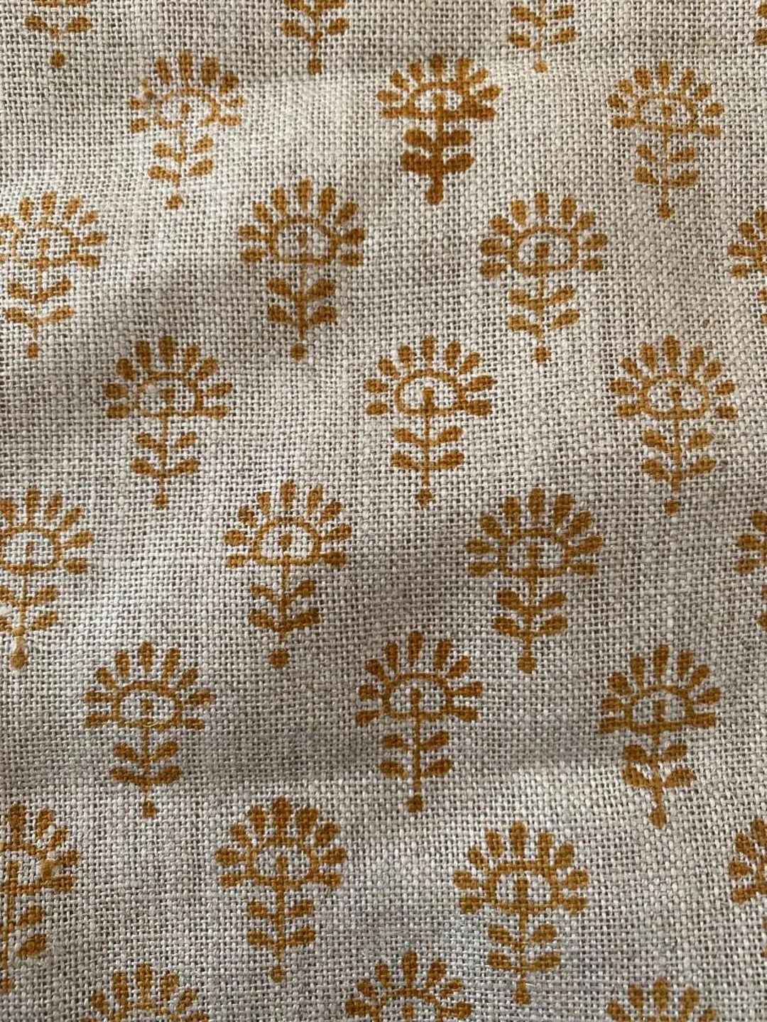 Handloom linen, Block Print Thick Linen Fabric | Brown Floral Block Print Upholstery Fabric, pill... | Etsy (US)