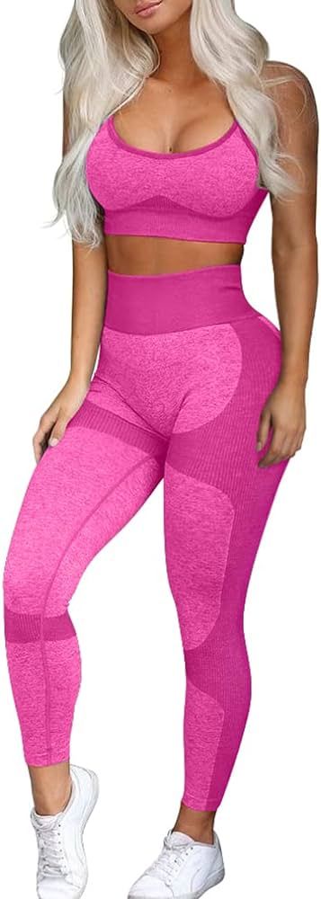 OQQ Exercise Outfits for Women Workout 2 Piece Seamless High Waist Leggings with Sport Bra Yoga S... | Amazon (US)