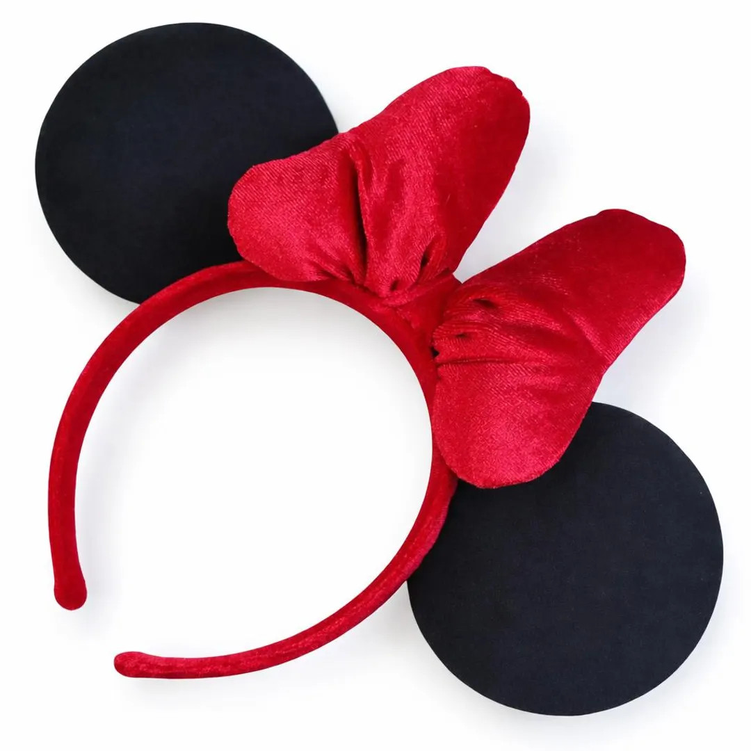 Black Mouse Ears With Red Velvet Bow and Headband - Etsy | Etsy (US)