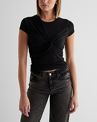 Body Contour Compression Crew Neck Twist Front Tee | Express