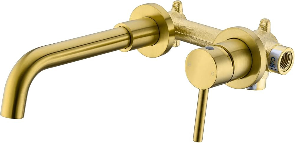 Anpean Brass Wall Mount Bathroom Faucet Brushed Gold, Single Handle Wall Mounted Bathroom Sink Fa... | Amazon (US)