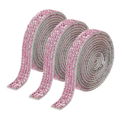 Unique Bargains Self-Adhesive DIY Crafts Decorations Crystal Rhinestone Diamond Ribbon 3 Rolls 0.31" Light Pink | Target
