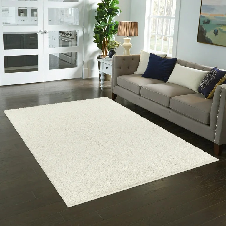 Mainstays Solid Casual Ivory Tufted Shag Indoor Area Rug, 5' x 7' | Walmart (US)