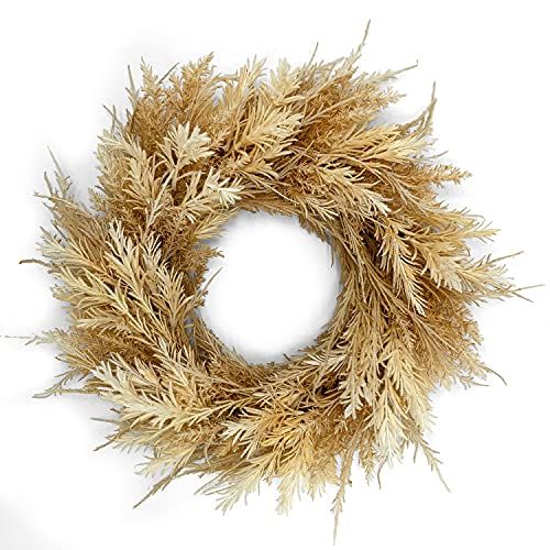 Amazon.com: HERON Home Décor Boho Artificial Autumn Dried Wreath 24 INCH Harvest Wheat Ears Fall... | Amazon (US)