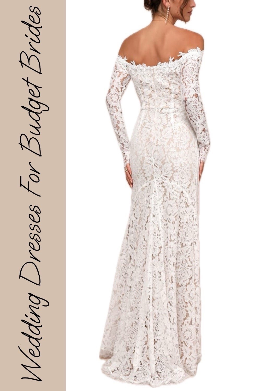 White lace off shoulder maxi wedding dress under $150 at Lulus. 

#LTKSeasonal #LTKWedding