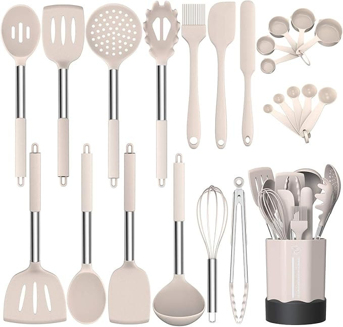 Silicone Cooking Utensil Set, Fungun Non-stick Kitchen Utensil 24 Pcs Cooking Utensils Set, Heat ... | Amazon (US)