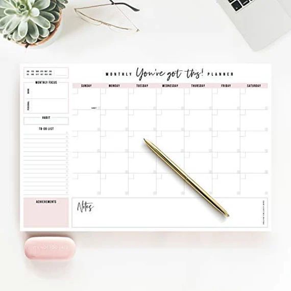Monthly Planner Tea roff Pad, 18 Undated Sheets, Desk Notepad, Motivational Calendar Task Planner... | Etsy (US)