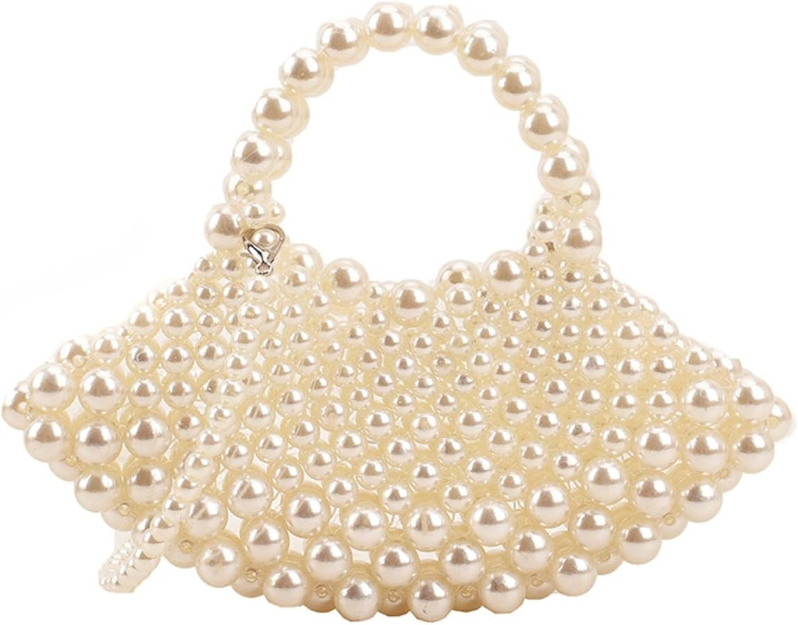 Cute White Pearl Clutch Purse Bag For Women Evening Handbags Small Crossbody Handle Beaded Purses | Amazon (US)