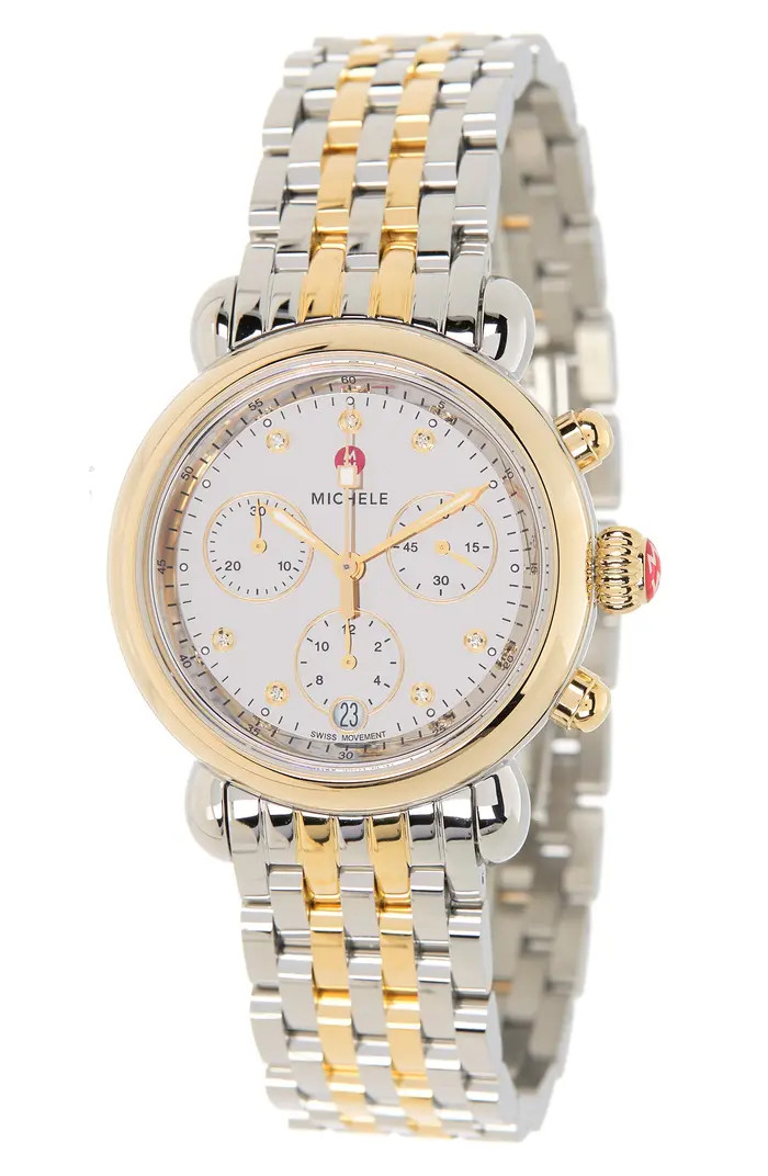 Chronograph Two-Tone Mirror Diamond Dial Bracelet Watch, 36mm - 0.02 ctw | Nordstrom Rack