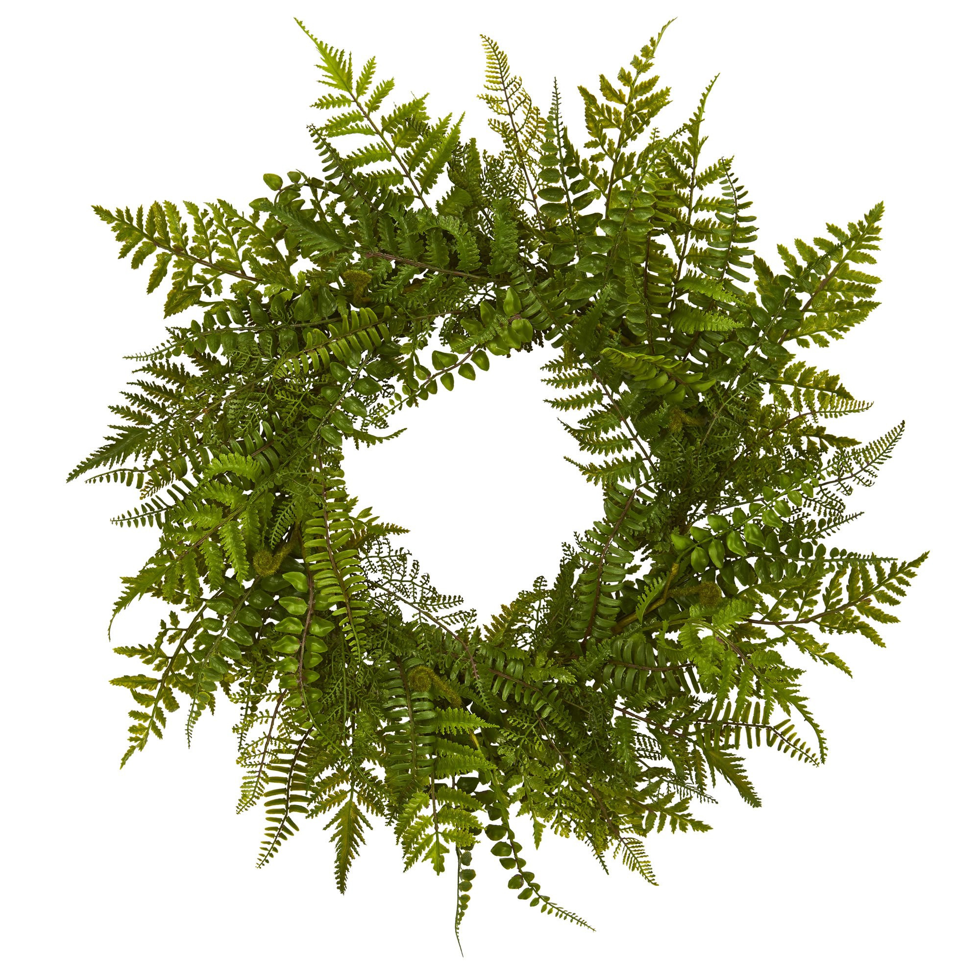 Nearly Natural 24in. Mixed Fern Artificial Wreath, Green | Amazon (US)