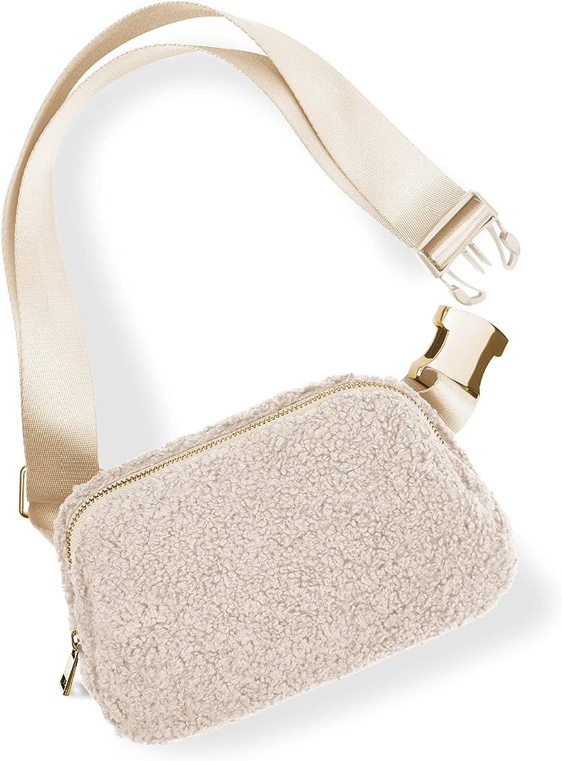 Sherpa Belt Bag, Fleece Belt Bag Fanny Pack Crossbody Bags for Women Everywhere Belt Bag with Adj... | Amazon (US)