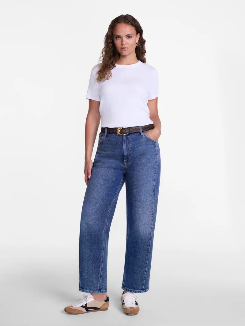 Scenario Women's and Women's Plus High Rise Barrel Jeans, 26", 28" Inseam, Sizes 0-28W | Walmart (US)