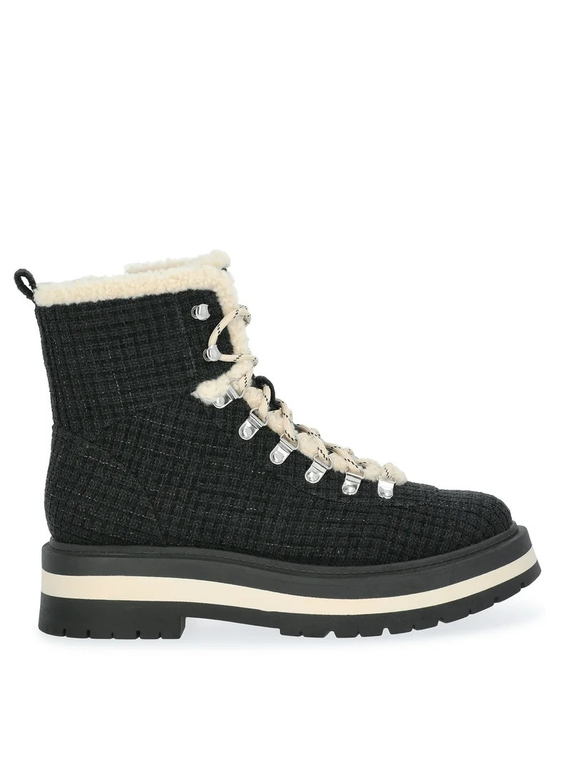 Free Assembly Women's Lace-Up Faux Shearling Plaid Booties | Walmart (US)