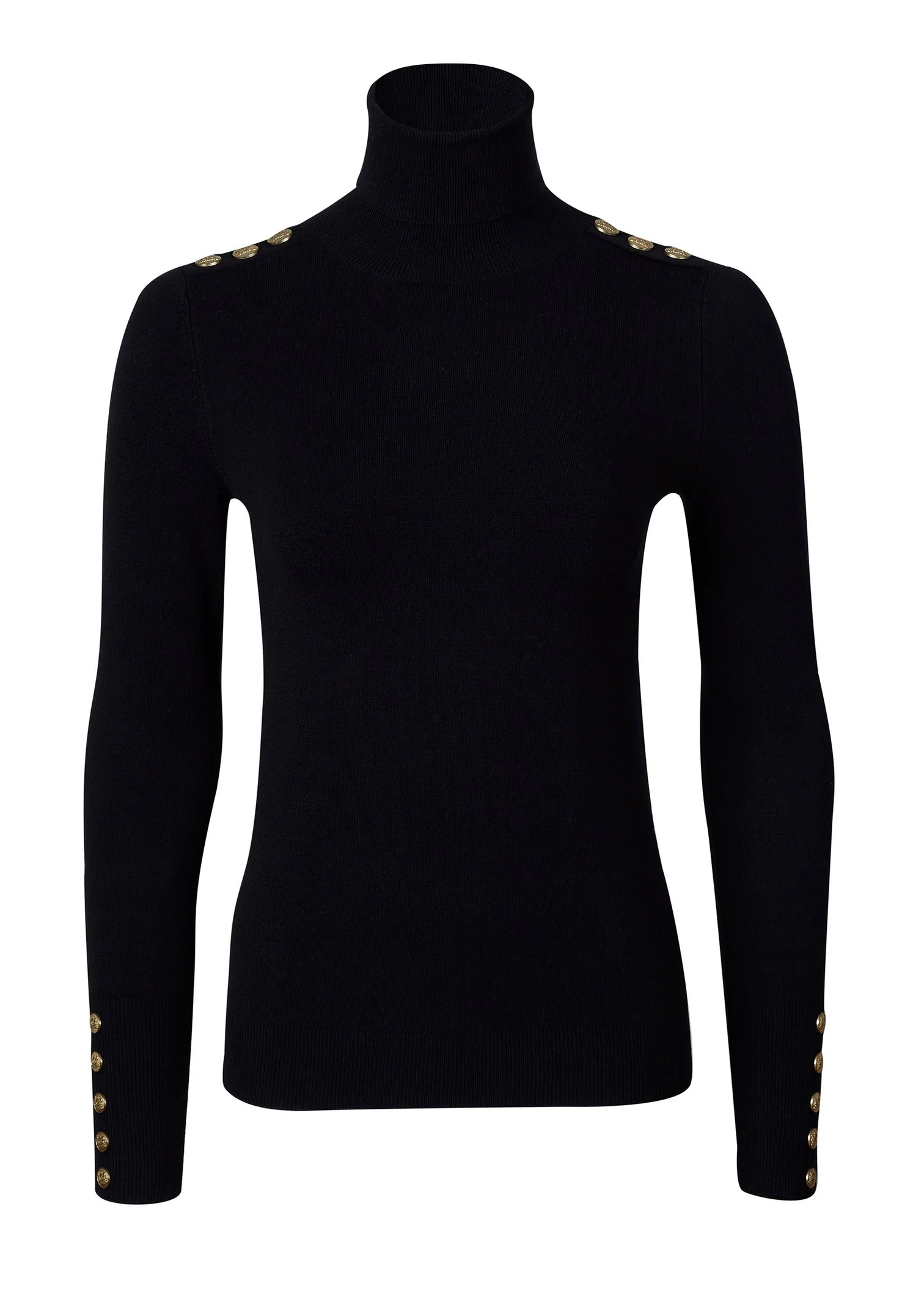 Buttoned Knit Roll Neck (Black) | Holland Cooper