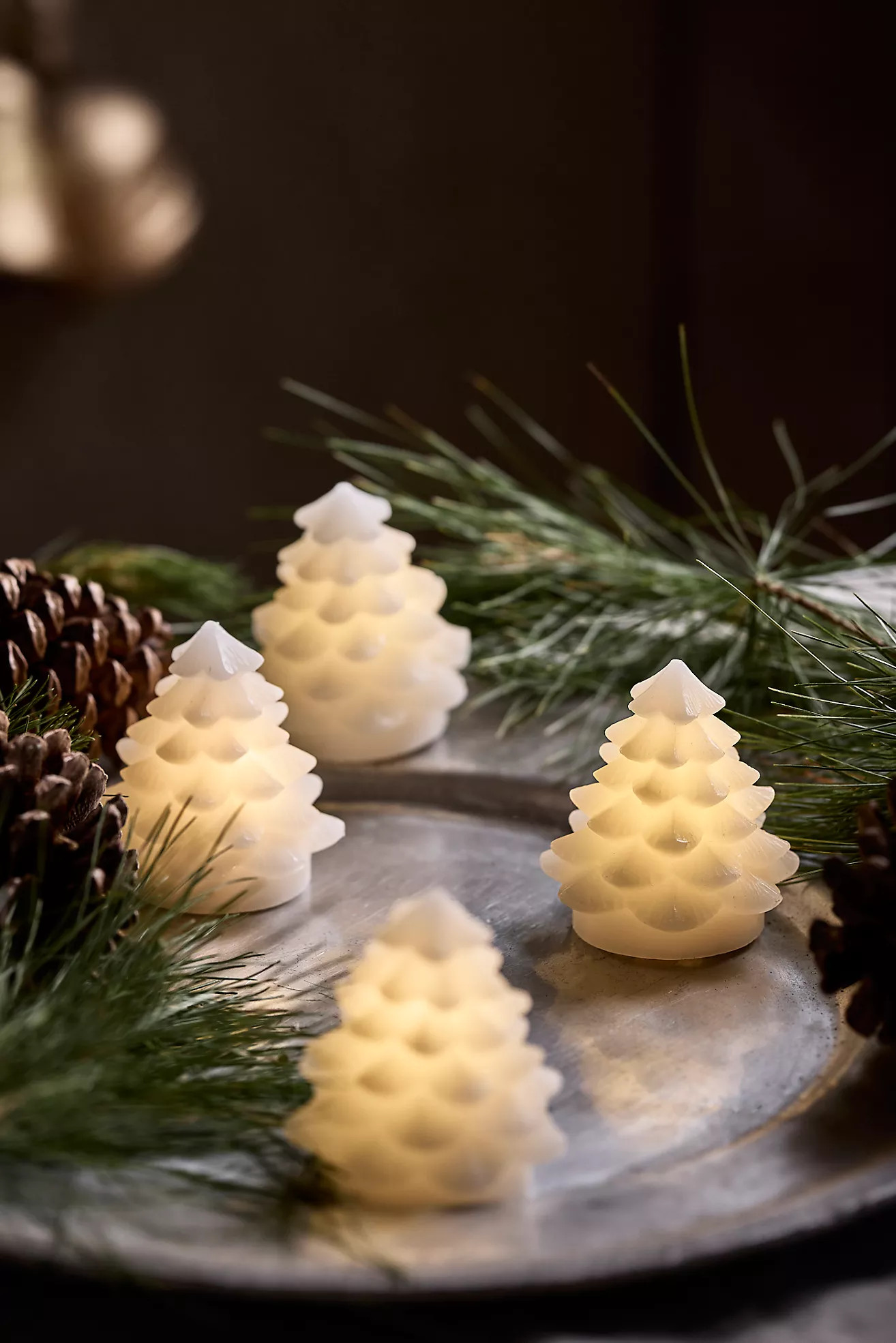 Lit Wax Evergreen Trees, Mini Set of 4 | Anthropologie (US)