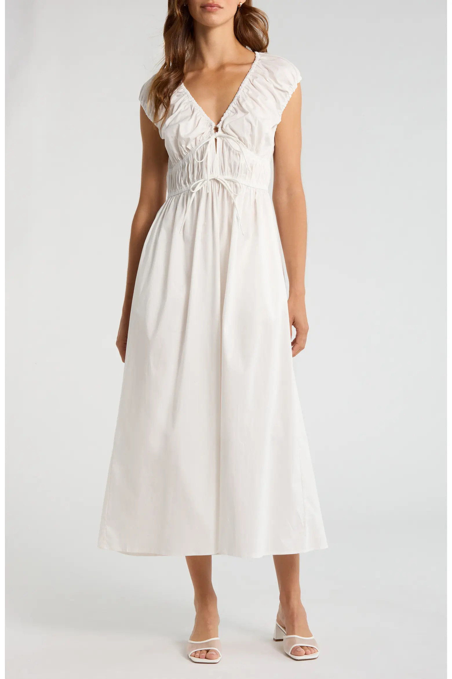 Liv Ruched Stretch Cotton Poplin Midi Dress (Women) | Nordstrom | Nordstrom