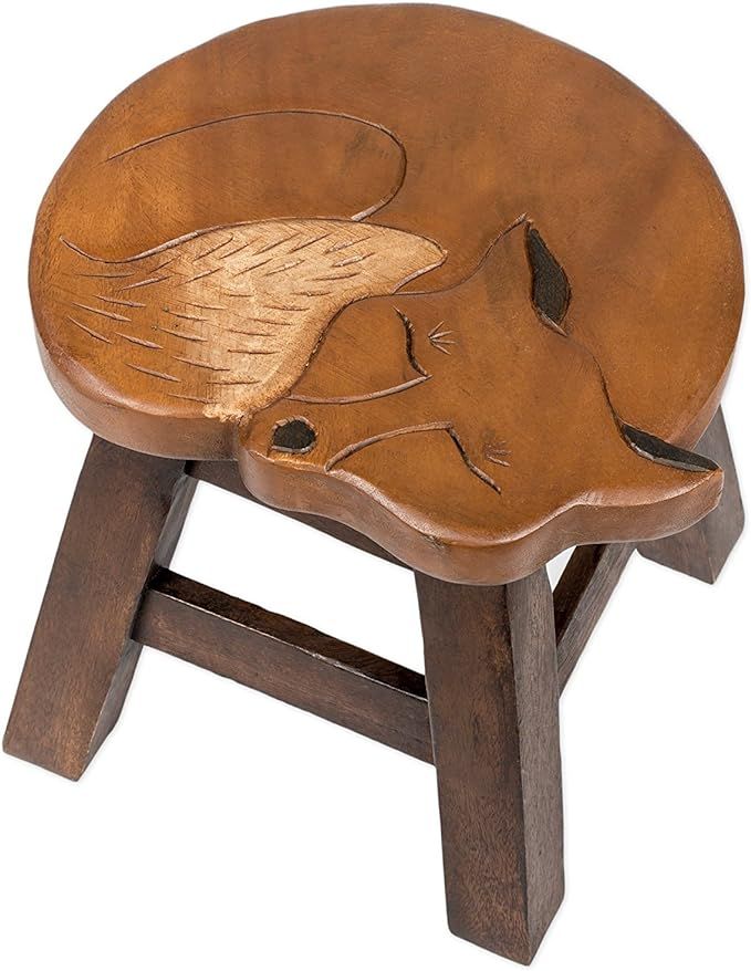 Fox Design Hand Carved Acacia Hardwood Decorative Short Stool | Amazon (US)