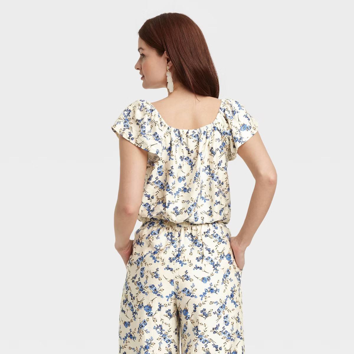 Women's Flutter Short Sleeve Blouse - A New Day™ Cream Floral | Target