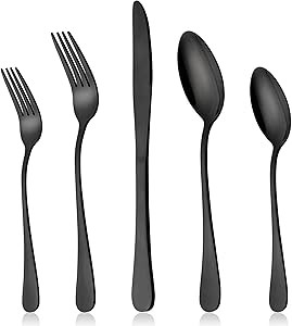 LIANYU Black Silverware Flatware Set for 2, 10-Piece Stainless Steel Cutlery Set, Mirror Finished... | Amazon (US)