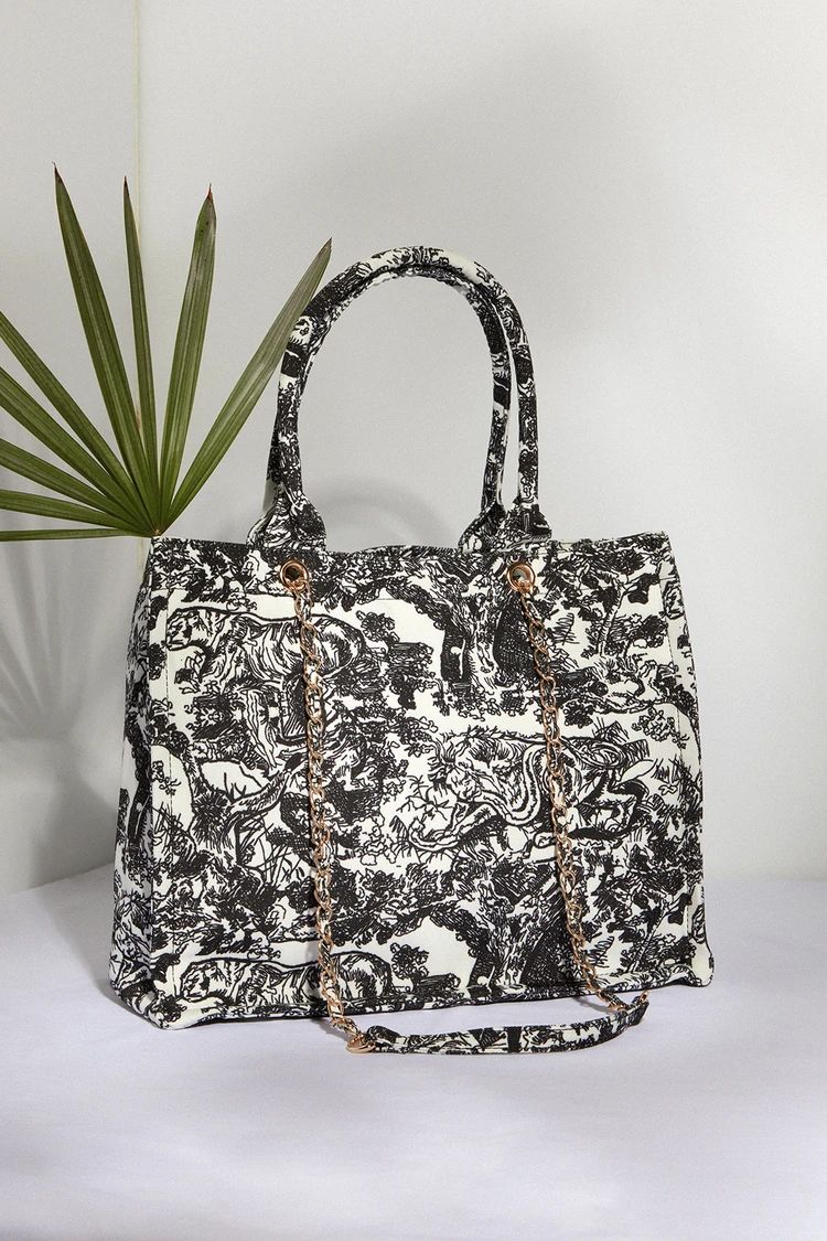 Got it All Black Toile Print Tote Bag | Lulus (US)