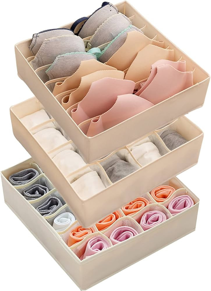 STYLIFING Bra Socks Underwear Organizer 3 Pack, Foldable Closet Organizer Drawer Soft Fabric Dres... | Amazon (US)