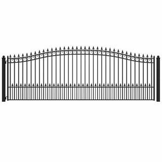 Prague Style 18 ft. x 6 ft. Black Steel Single Swing Driveway Fence Gate | The Home Depot