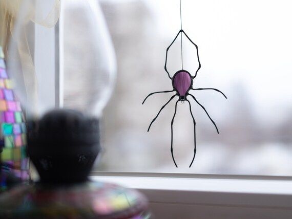 Spider Stained Glass Window Hangings Halloween Decor Indoor - Etsy | Etsy (US)