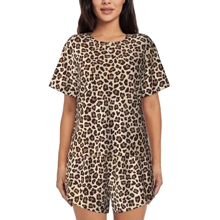 Adobk Leopard Print-2 Print Women Pajamas Sets for Short-Sleeved，Shorts Comfy Pjs Casual Lounge Sets Sleepwear with Pockets(3X-Large ) | Walmart (US)