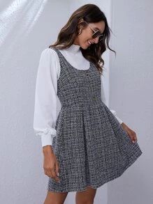 SHEIN Tweed Pleated Mini Overall Dress
   SKU: swdress07200820940      
          (9827 Reviews)
... | SHEIN