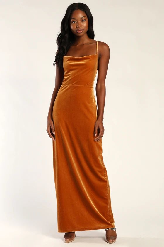 Immensely Impressive Marigold Yellow Velvet Cowl Neck Maxi Dress | Lulus (US)