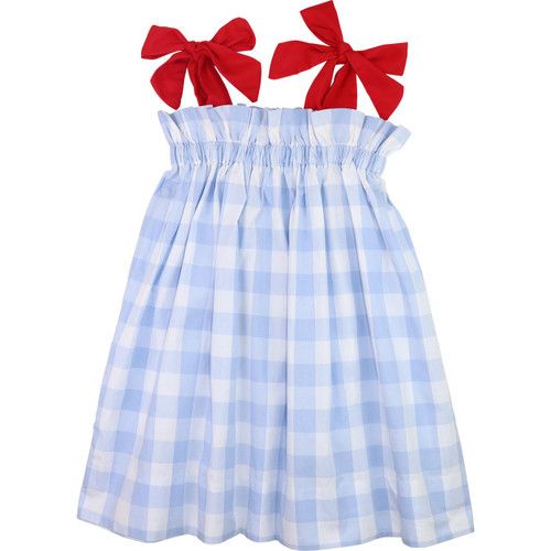 Blue And Red Buffalo Check Shoulder Tie Dress | Cecil and Lou