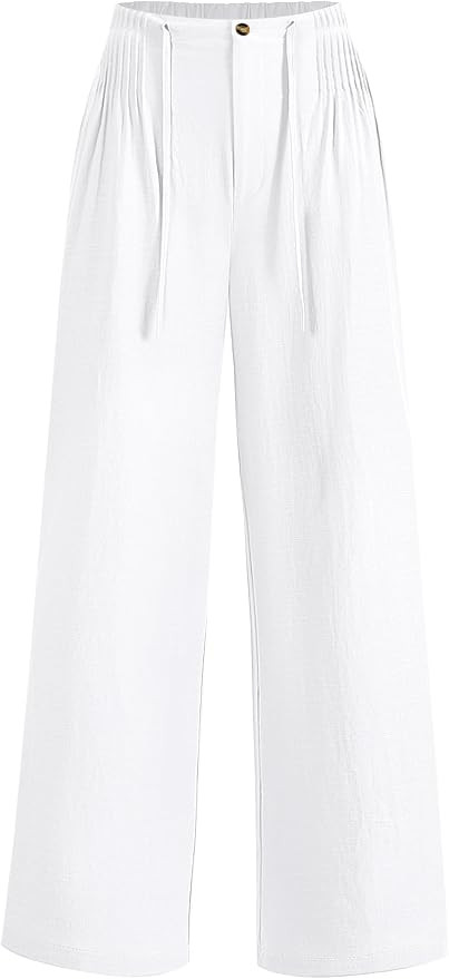 LOMON Womens Linen Pants Summer Wide Leg Cotton Pants Drawstring Elastic Waist Casual Loose Slack... | Amazon (US)