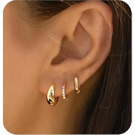 Inerney Gold Huggie Hoop Earrings Set for Women, Dainty Small Sterling Silver Earring Stacks Hypo... | Amazon (US)